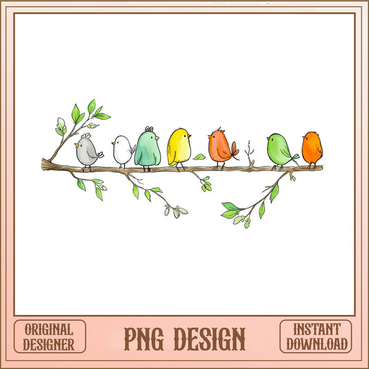 Colorful Birds On Branch PNG, Cute Bird Clipart, Spring PNG