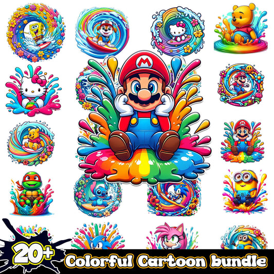 Cartoon popular characters watercolor bundle png, popular cartoons​​ png
