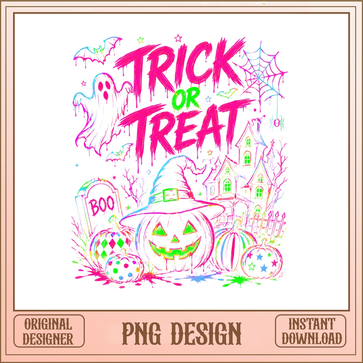 Colorful Halloween Pumpkin PNG, Trick Or Treat Ghost PNG, Spooky Season PNG