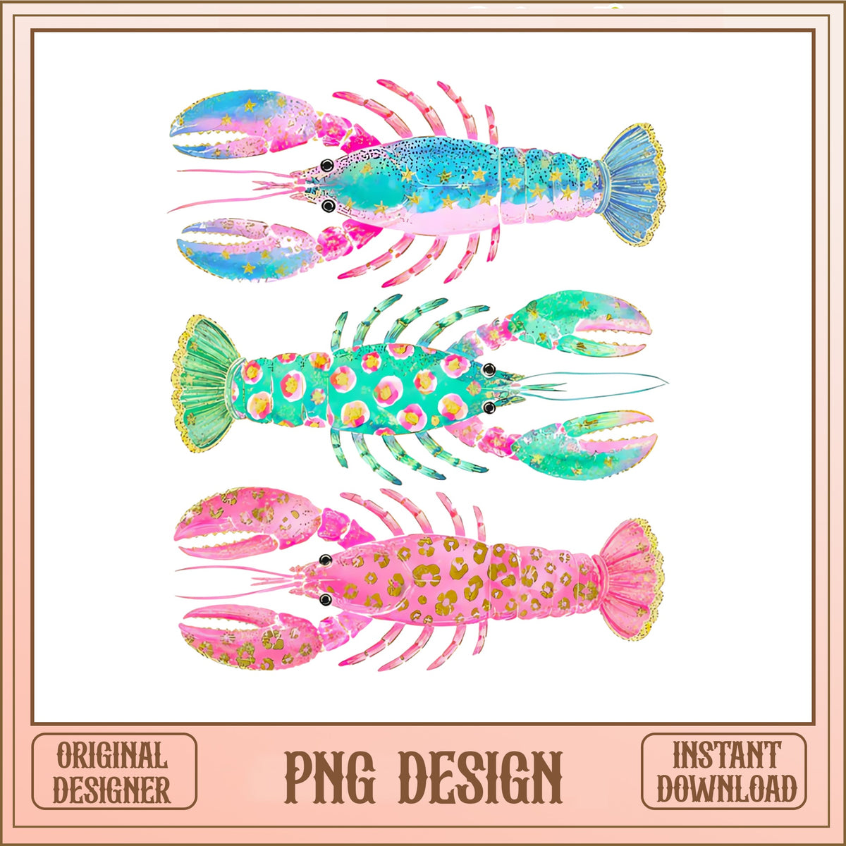 Colorful Lobster PNG Bundle, Watercolor Lobster PNG, Crayfish PNG