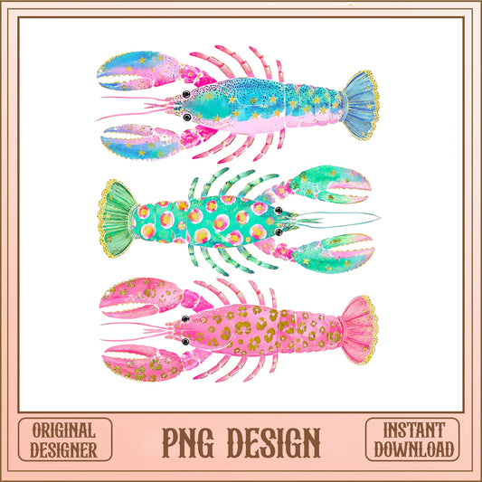 Colorful Lobster PNG Bundle, Watercolor Lobster PNG, Crayfish PNG