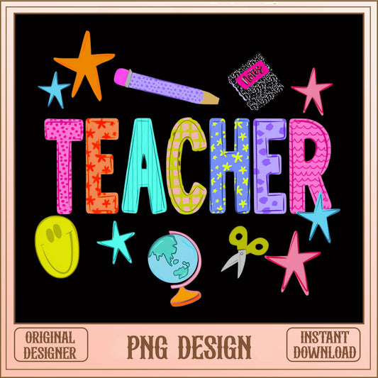 Colorful Teacher PNG Design, Back To School PNG, Teacher Gift PNG