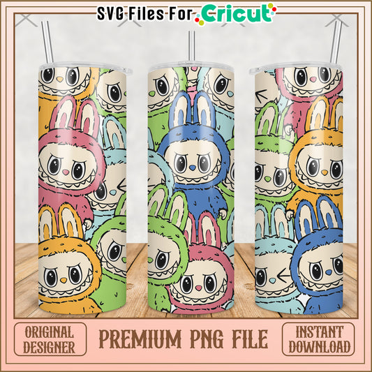 Colorful labubu tumbler illustration png, labubu macaron​ png, the monsters labubu​ png