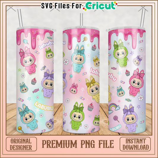 Colorful tumbler png, labubu macaron​ png, the monsters labubu​ png