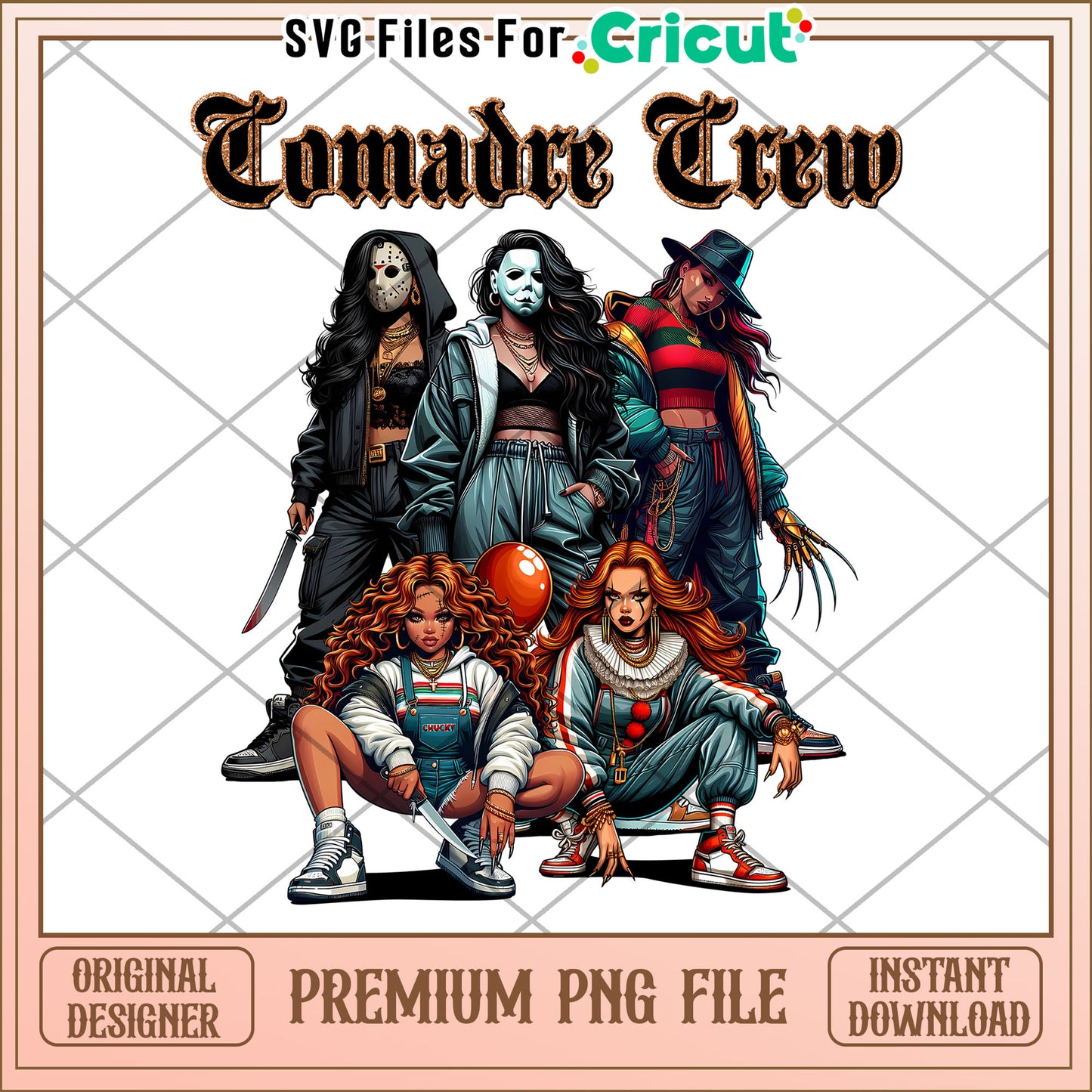 Comadre crew horror design png, halloween png