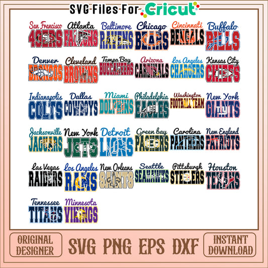 Complete NFL Team SVG Bundle Digital Download for Crafts