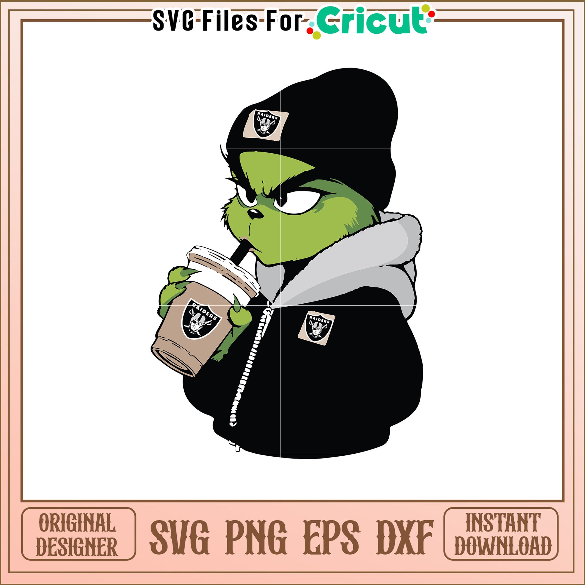 Cool Grinch SVG Design with Raiders Theme Beverage