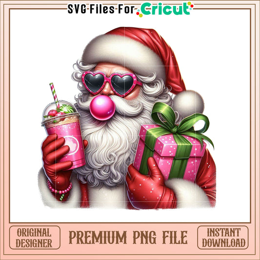 Cool Santa PNG Christmas Gift & Drink