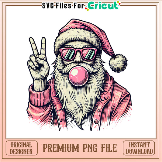 Cool Santa PNG Peace Sign & Bubble Gum