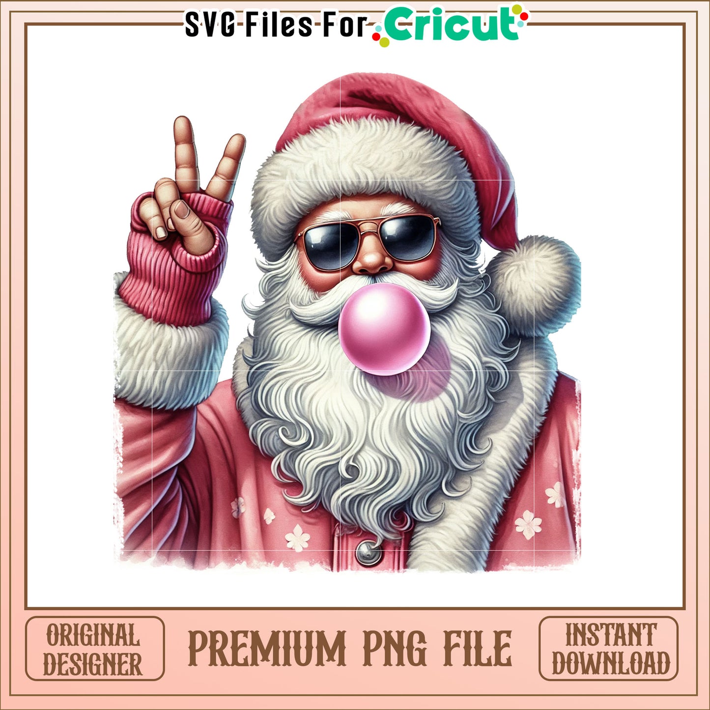 Cool Santa PNG Peace Sign & Bubblegum