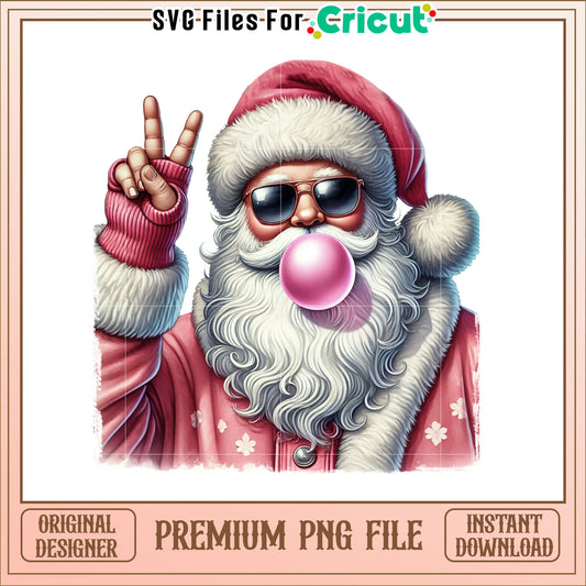 Cool Santa PNG Peace Sign & Bubblegum
