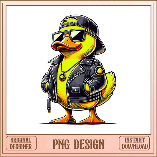 Cool Duck PNG, Rubber Duck Leather Jacket Clipart, Funny Duck PNG