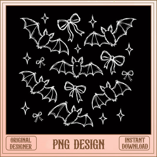 Coquette Bat With Bow Bundle PNG, Halloween PNG, Spooky PNG