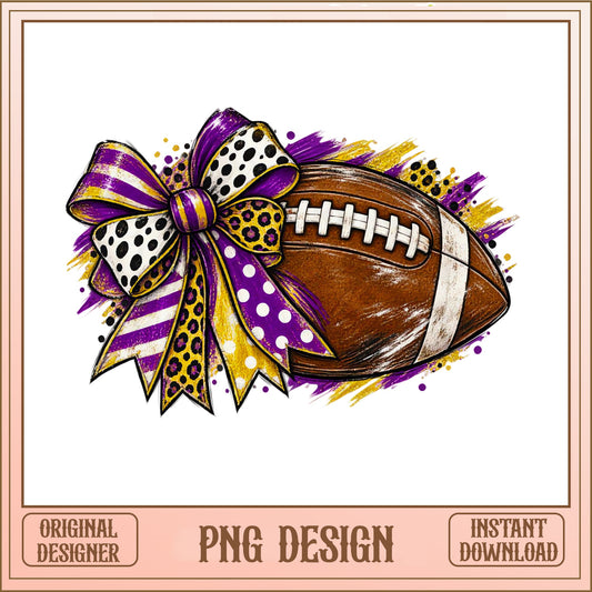 Coquette Football Bow Purple Gold PNG, Football Mom PNG, Game Day PNG
