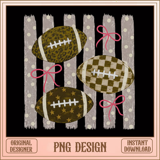 Coquette Football PNG, Leopard Checkered Football Bow PNG, Game Day PNG