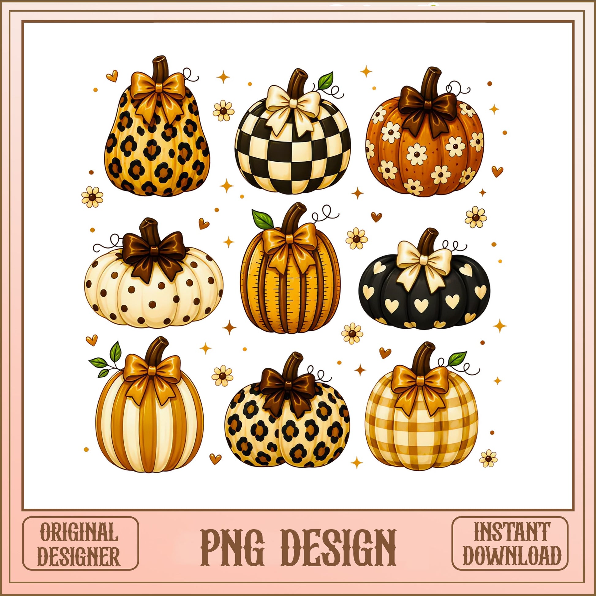 Coquette Pumpkin PNG Bundle, Fall Halloween PNG, Bow Pumpkin PNG