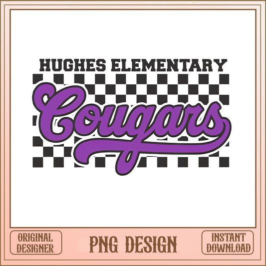 Cougars Retro PNG, Hughes Elementary School Mascot, Spirit PNG