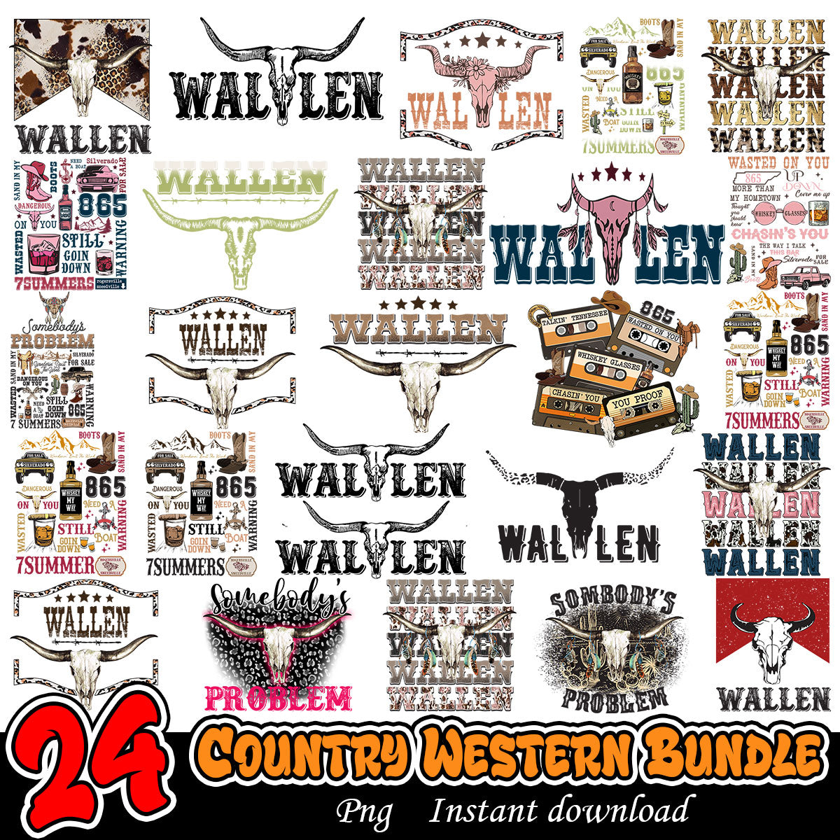 Country Western bundle, Retro country Western art png