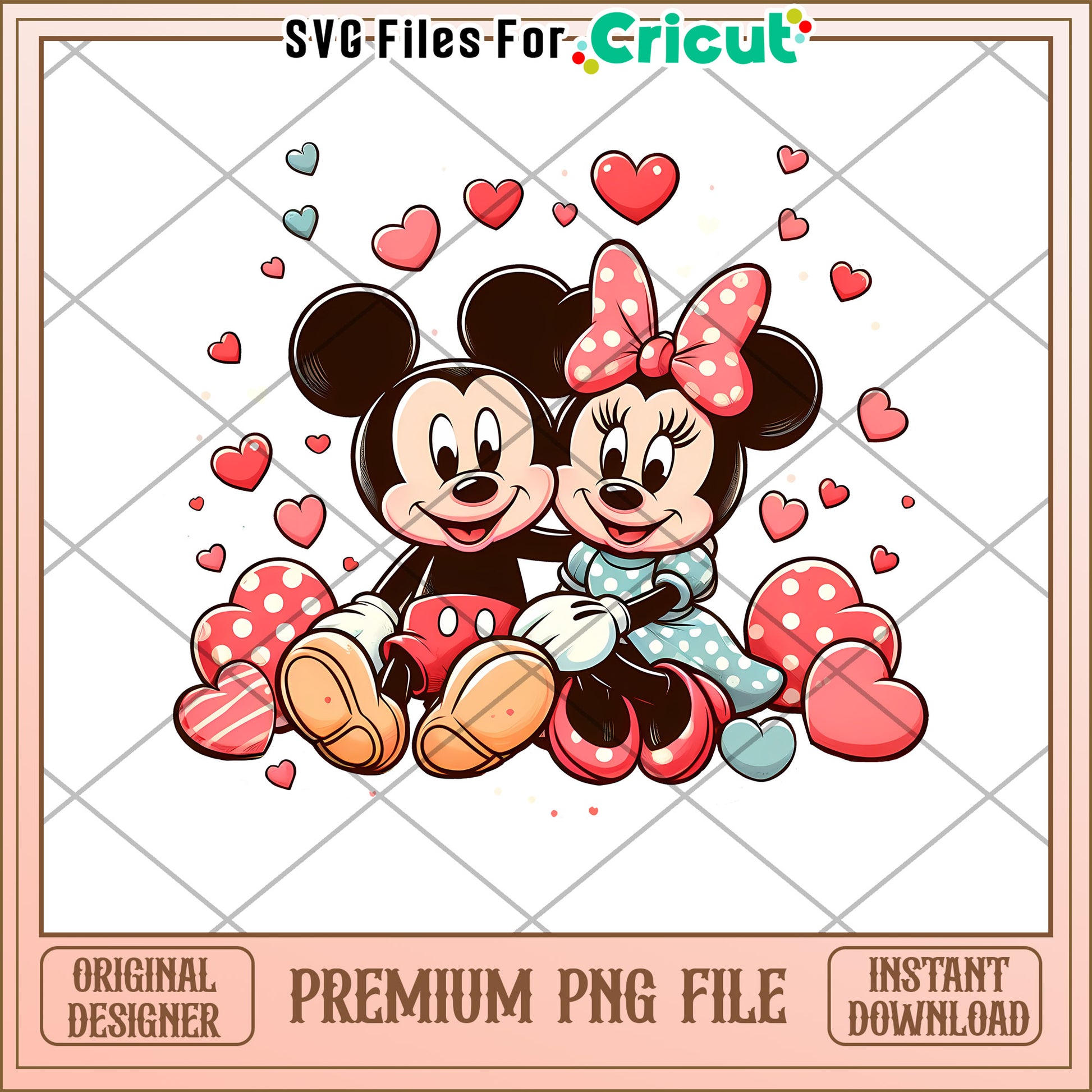 Couple Disney Mickey Minnie Hearts PNG Digital Download