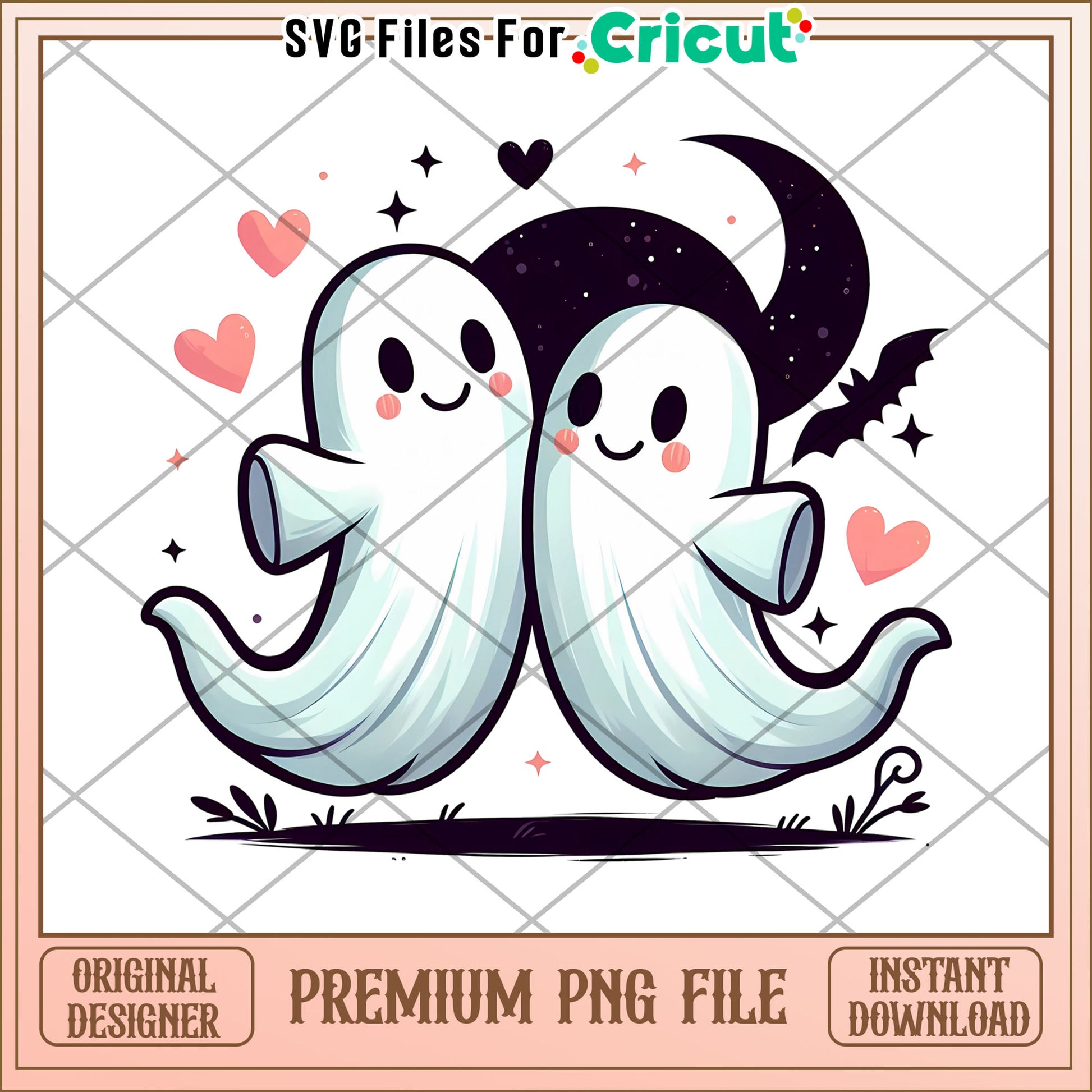 Couple ghosts design png, halloween characters png, cute halloween design png