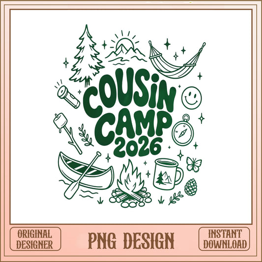 Cousin Camp 2026 Retro PNG, Camping Cousins Shirt, Summer PNG