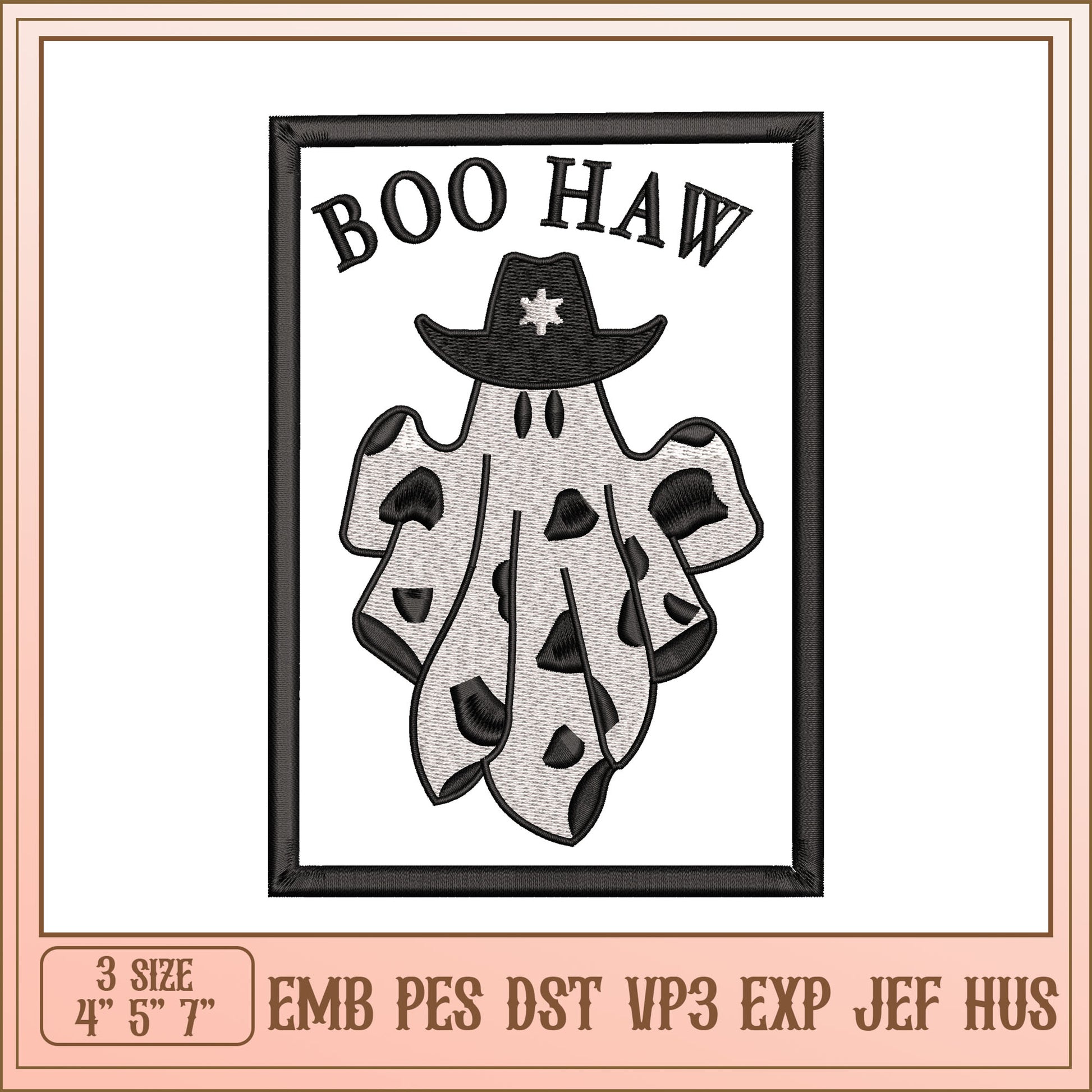 Cowboy Ghost Boo Haw Embroidery Design
