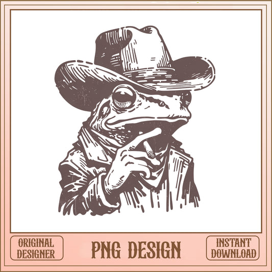 Cowboy Frog Smoking PNG, Western Frog Design, Retro Frog PNG