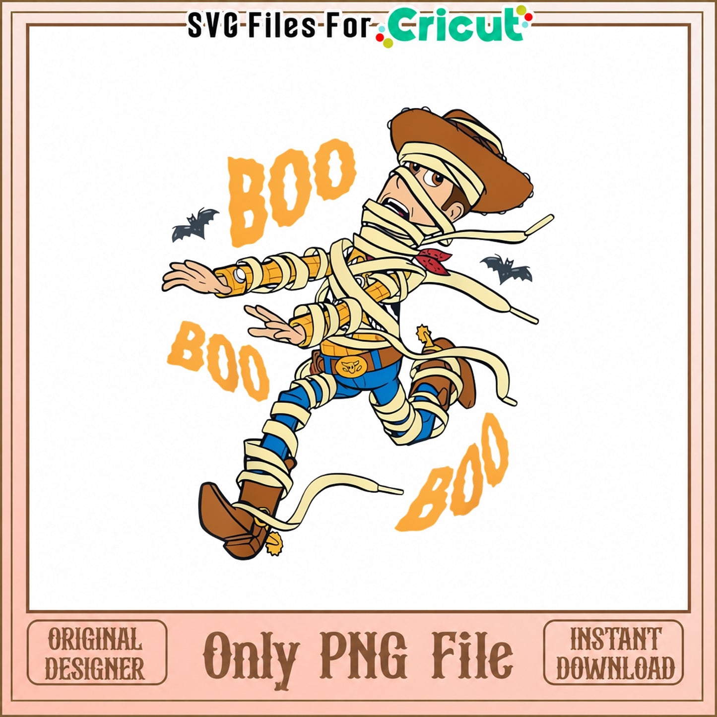 Cowboy Mummy Halloween PNG, Boo Western Character, PNG File