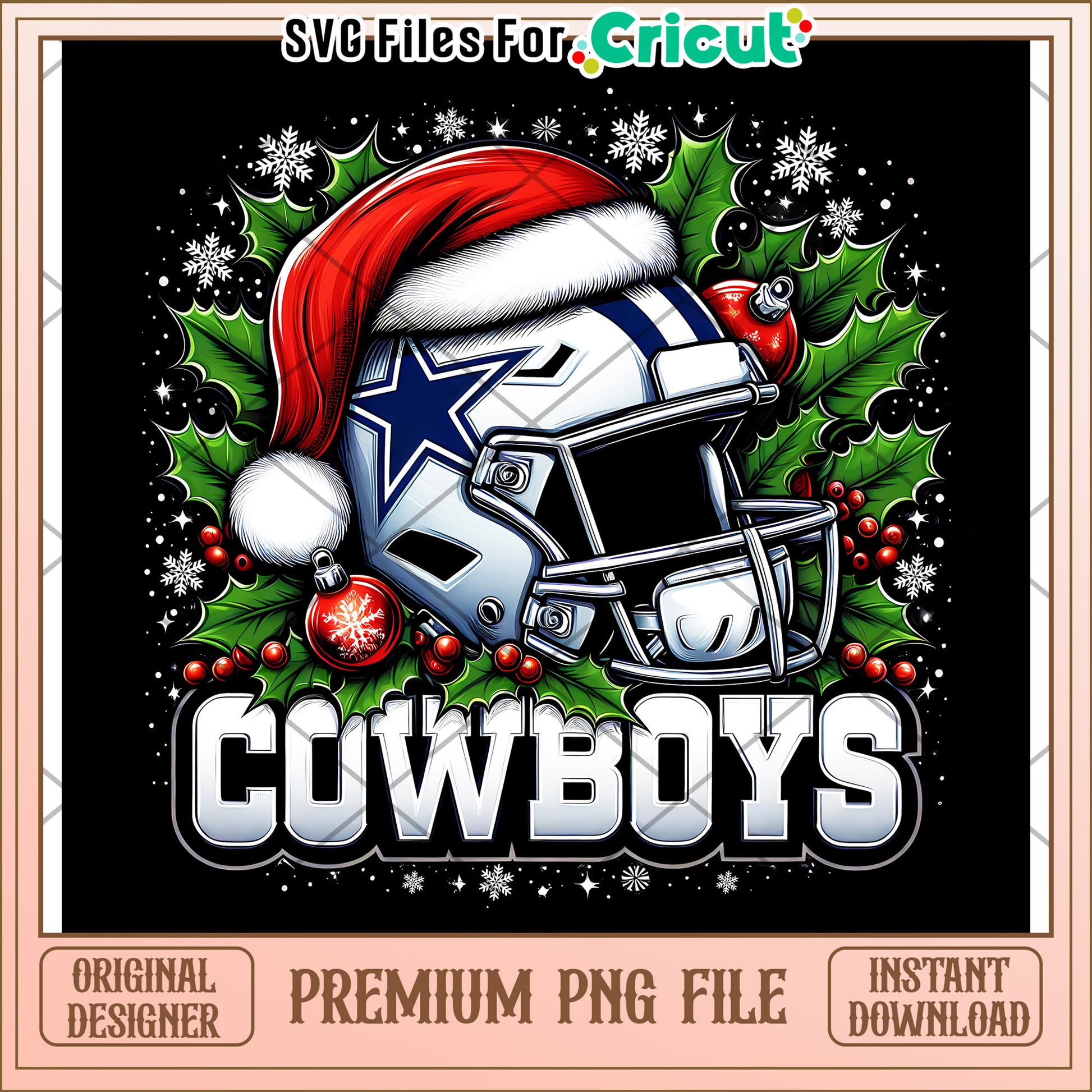 Cowboys Christmas Helmet Design, Premium PNG for Instant Download