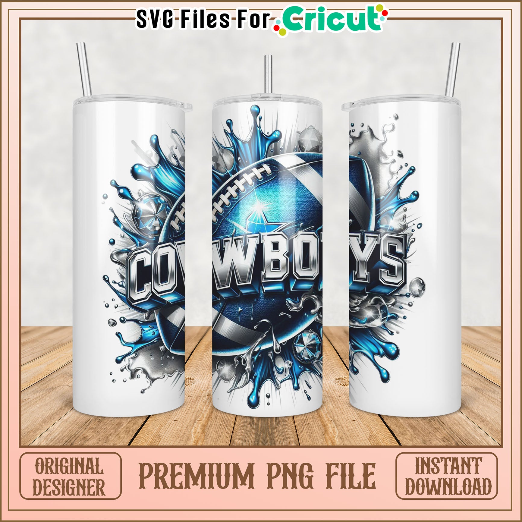 Cowboys Football Tumbler PNG Design