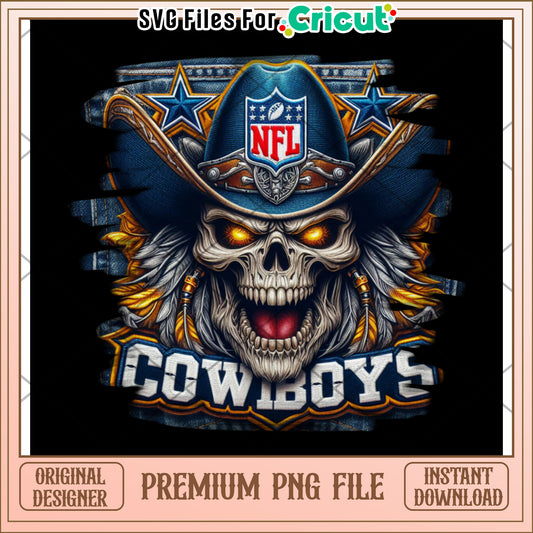 Cowboys Skull Design PNG for Cricut, Premium Instant Download File