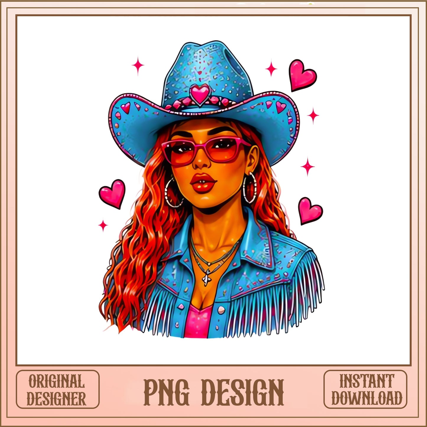Cowgirl PNG, Western Girl With Hearts Sublimation, Boho PNG