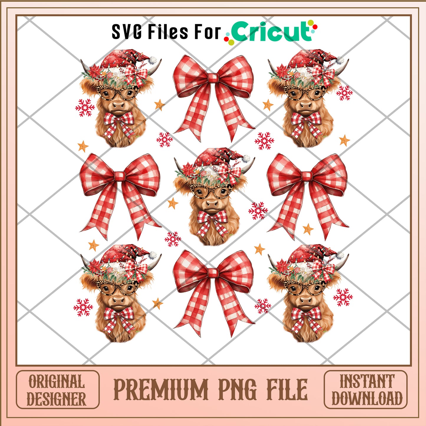 Cow santa hat & christmas bow png, christmas bow png, christmas png