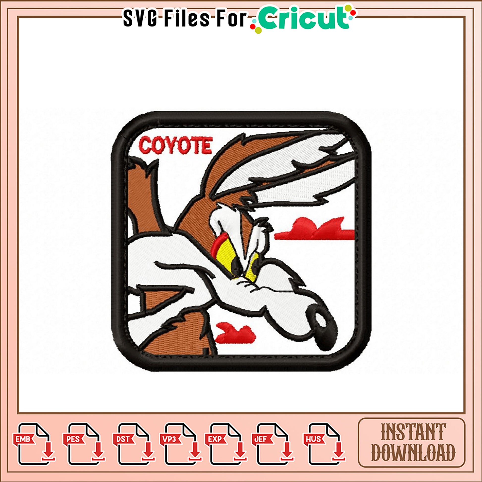 Coyote Embroidery Design Instant Download
