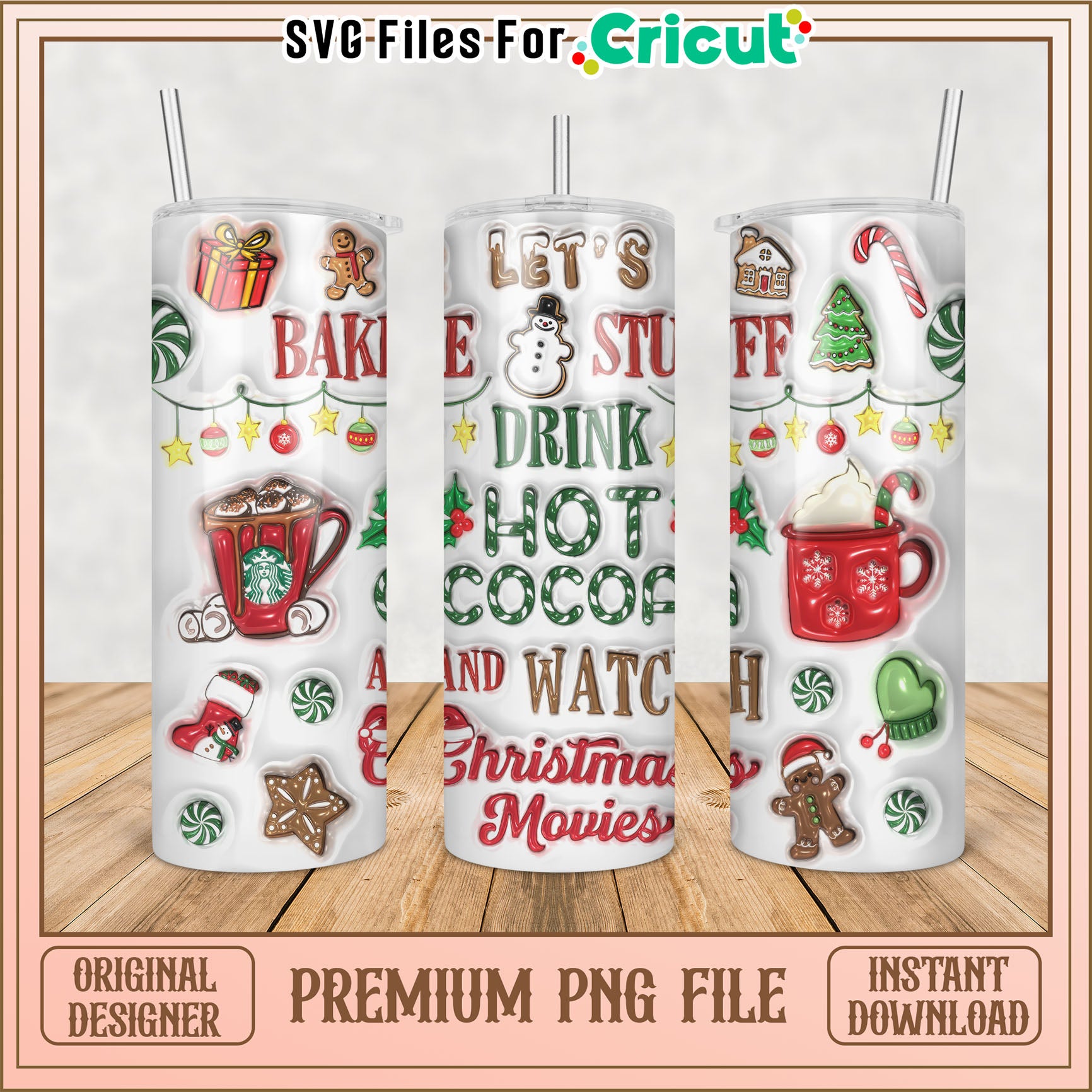 Cozy Christmas Tumbler Design for Hot Cocoa Lovers PNG File