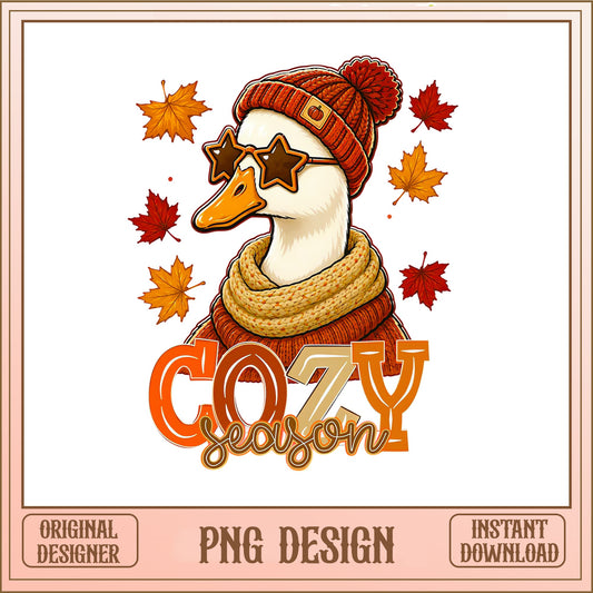 Cozy Season Duck PNG, Fall Autumn Leaves PNG, Cute Duck PNG