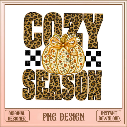 Cozy Season Leopard Pumpkin PNG, Fall Autumn PNG, Halloween PNG