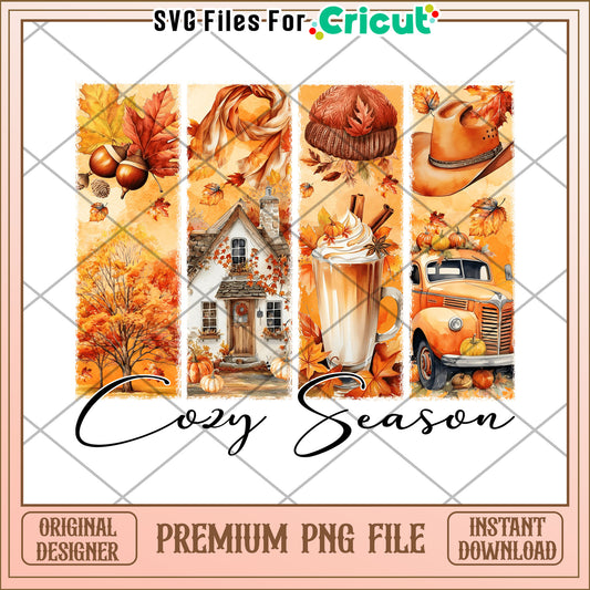 Cozy season autumn png, fall season png, halloween holiday png
