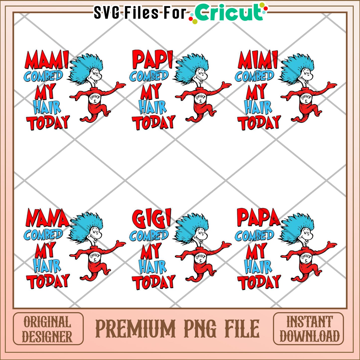 Creative Family Hair Combing PNG Bundle Downloadable Art