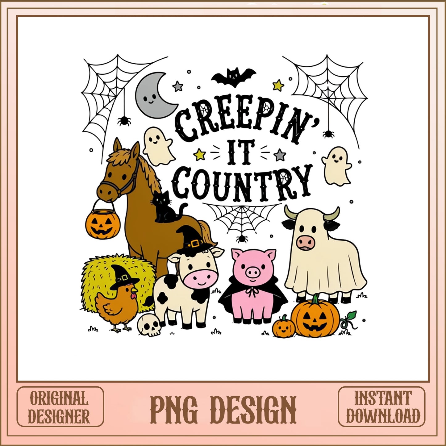 Creepin It Country PNG, Halloween Farm Animals PNG, Funny Halloween PNG