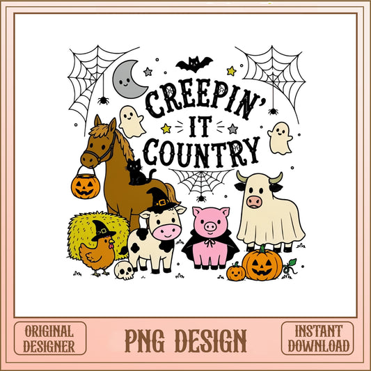 Creepin It Country PNG, Halloween Farm Animals PNG, Funny Halloween PNG