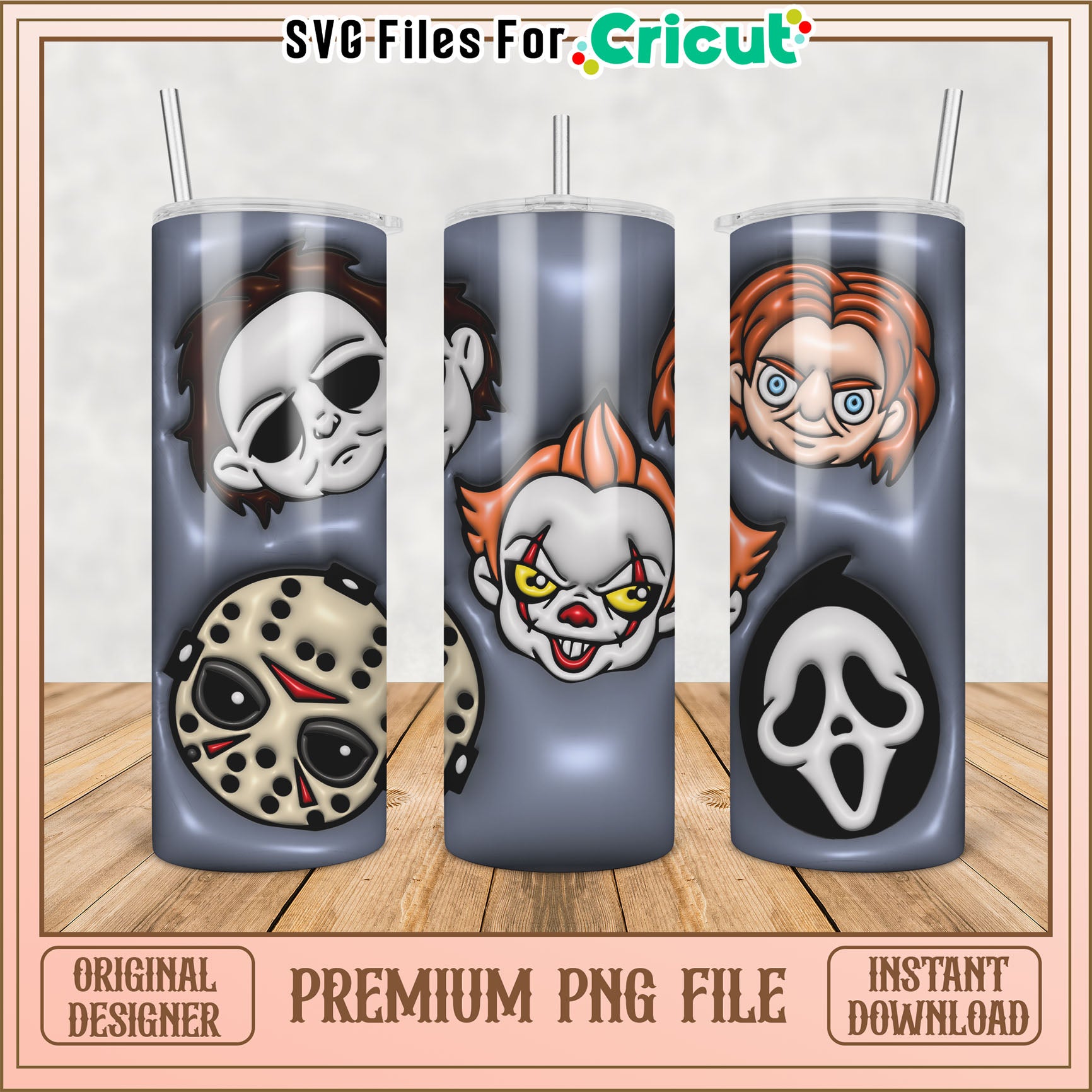 Creepy Character Tumbler PNG Design for Cricut Instant Download