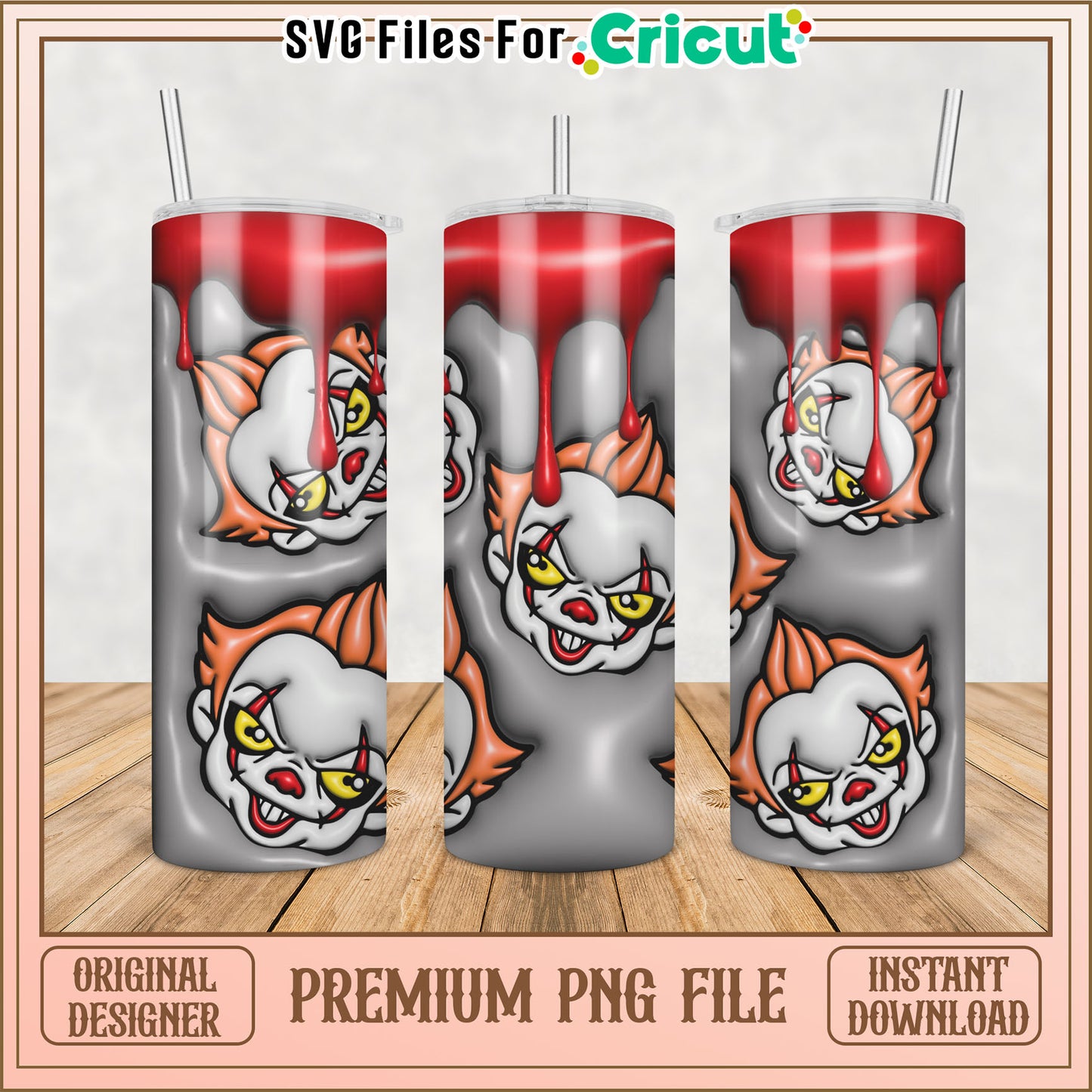 Creepy Clown Tumbler Design Premium PNG for Cricut Projects