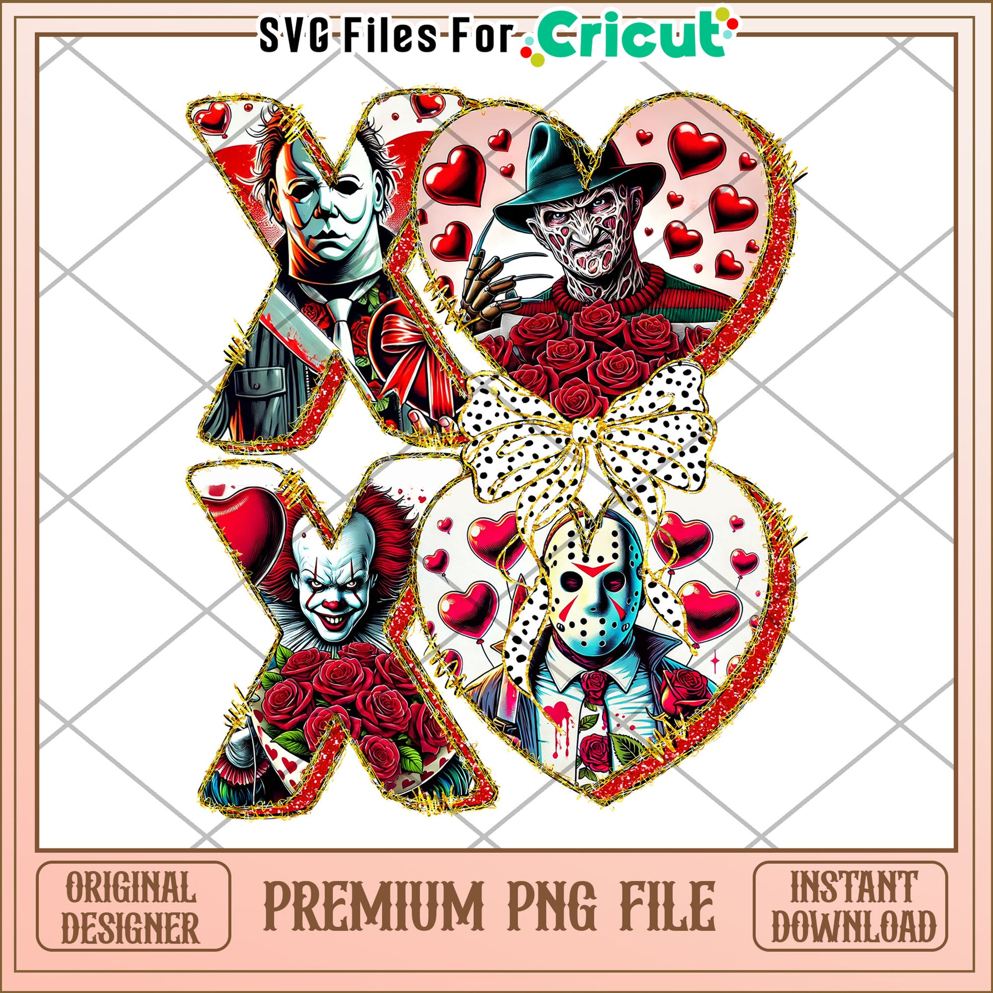 Creepy Horror Characters Hearts PNG for Cricut Crafting