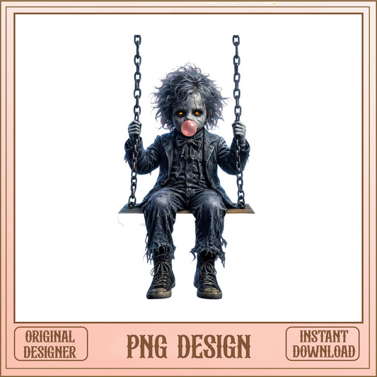 Creepy Kid On Swing PNG, Spooky Clown Boy, Halloween PNG