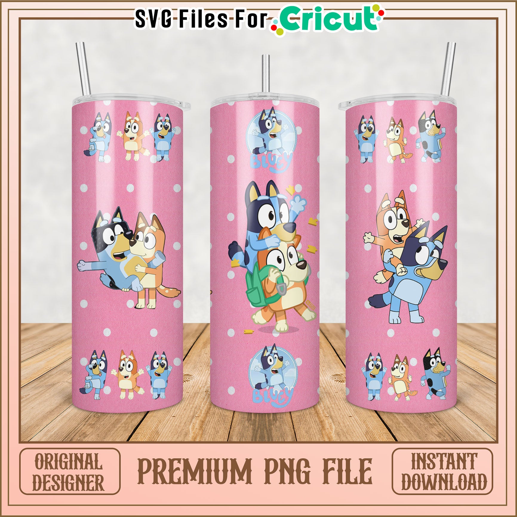 Cricut Compatible Tumbler PNG File with Cute Bluey Designs for Kids