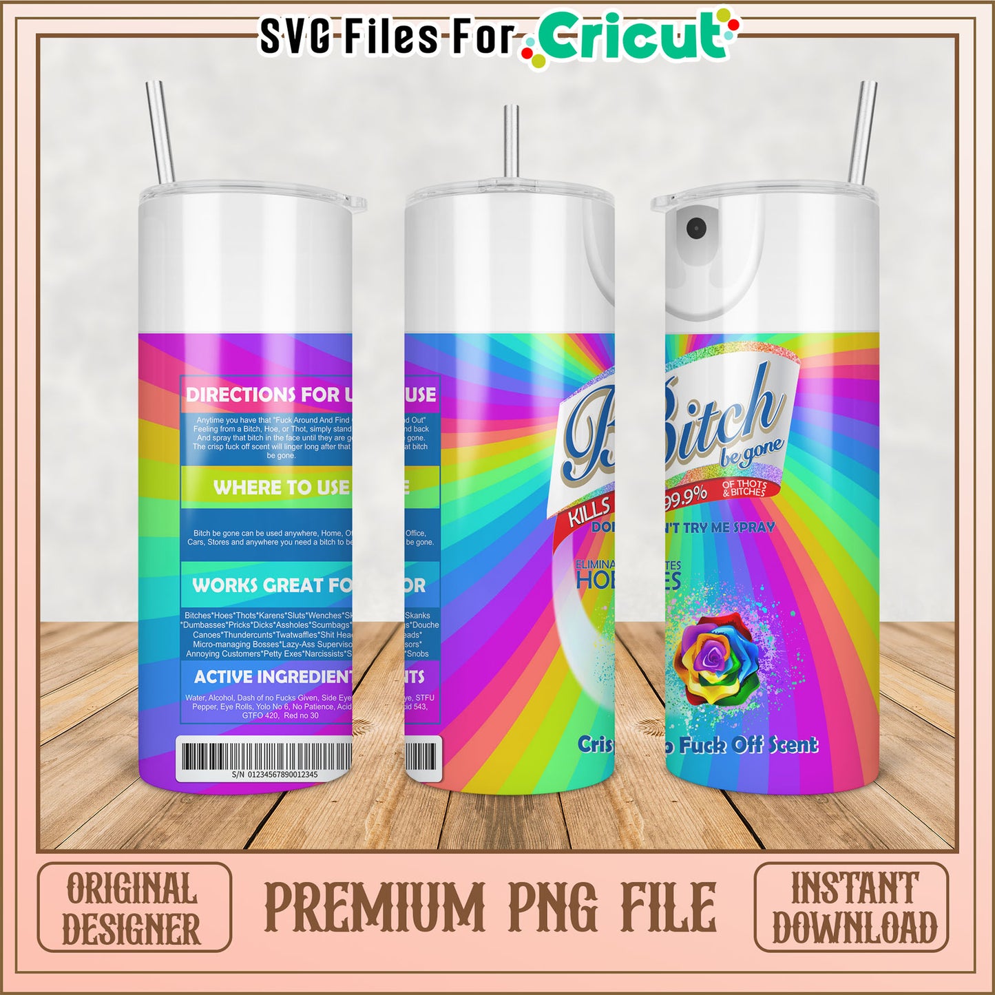 Cricut PNG Rainbow Bitch Be Gone Tumbler