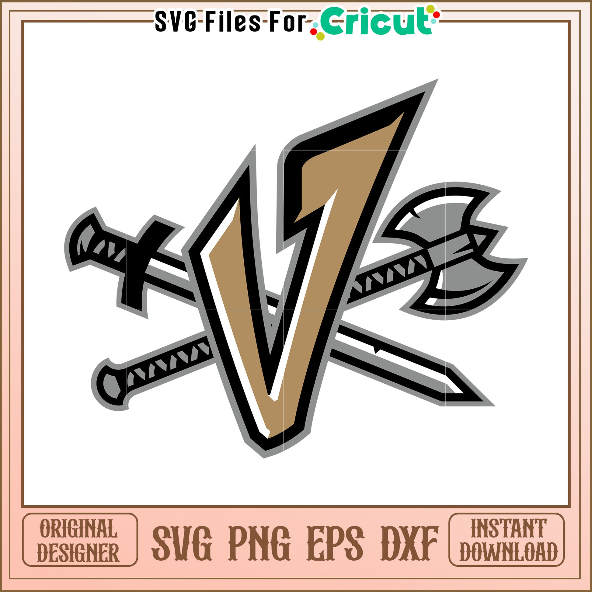 Cricut SVG design of crossed swords and a bold letter V, perfect for crafts
