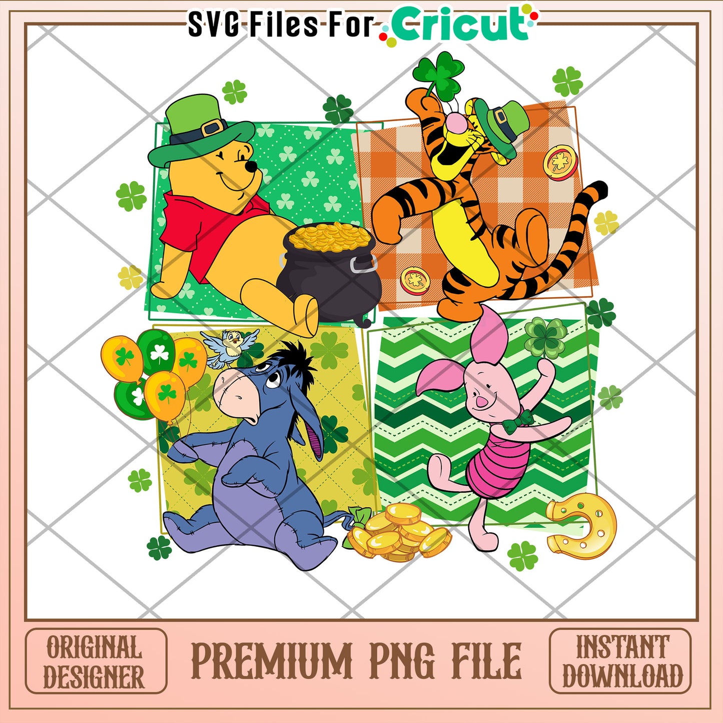 Cricut St Patrick's Day Pooh Bear Friends PNG Design