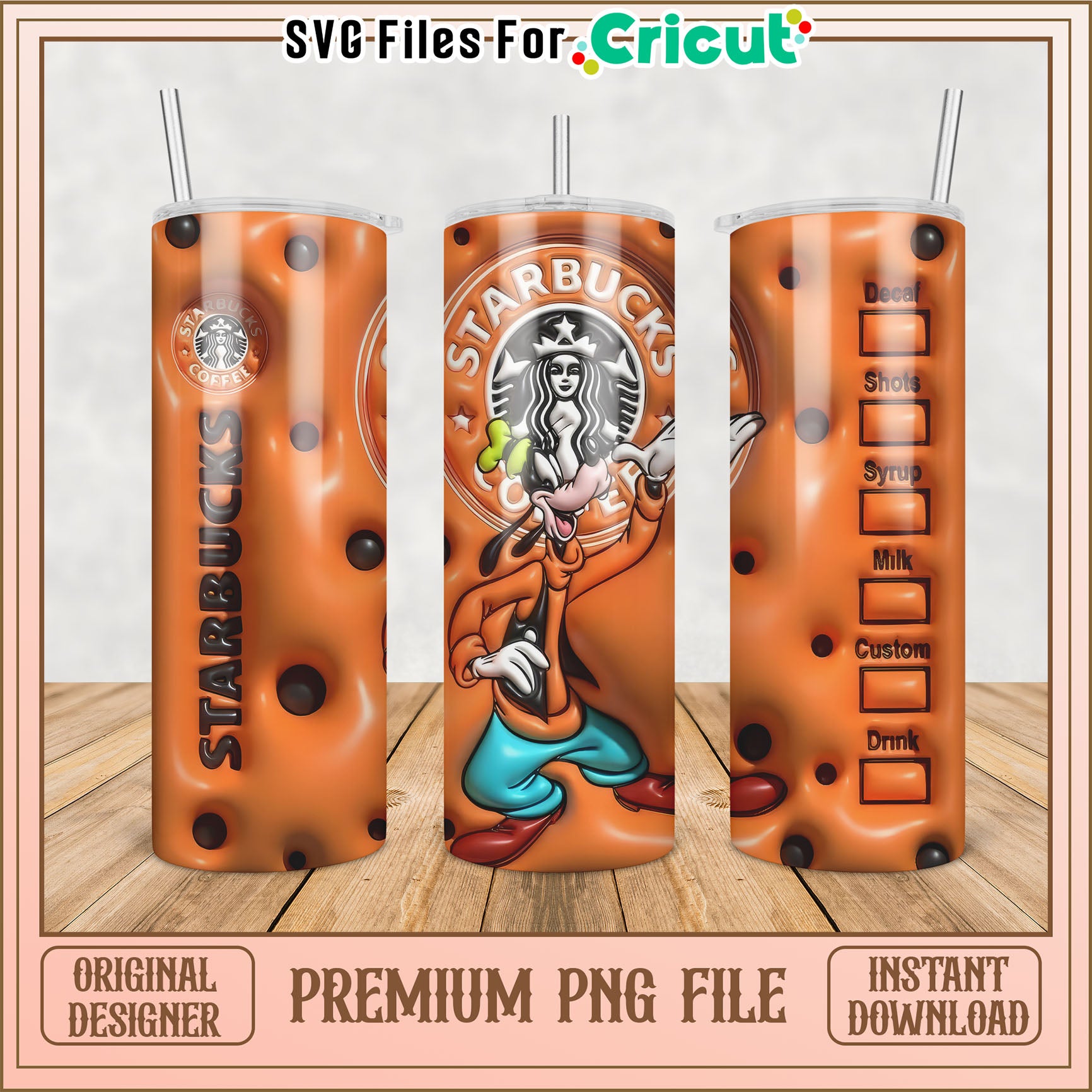 Cricut Tumbler PNG Design featuring Starbucks and Cartoon Character